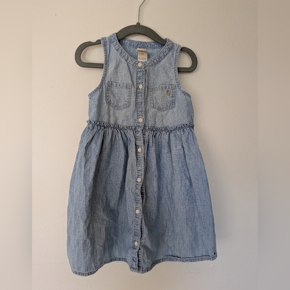 OshKosh Girls Chambray cotton Denim Ruffle Dress Pockets 4T